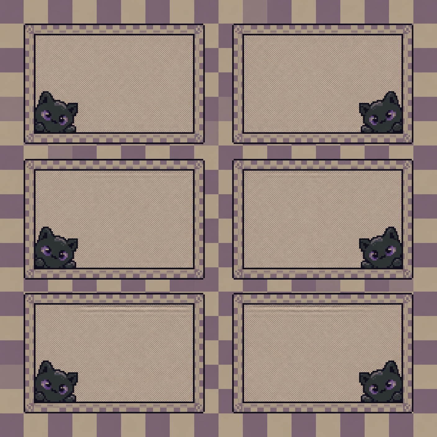 Mogbert with a backpack staring at a purple door across a dark checkered floor